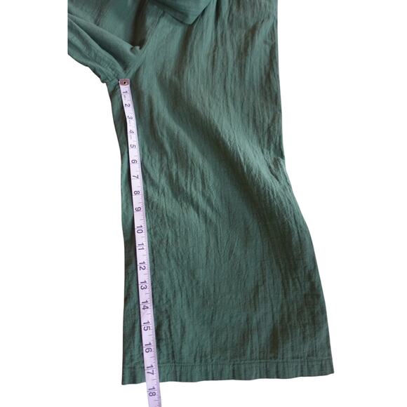 Womens 100% Cotton Jumpsuit Medium Green Cut Out Belted Cropped Wide Leg Pockets - Picture 6 of 8